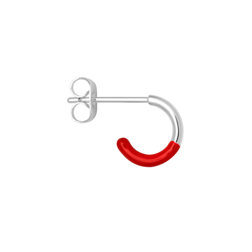 Silver Half Dip Enamel Coloured Single Hoop Earring