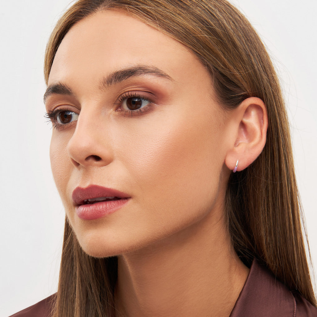 Silver Half Dip Enamel Coloured Single Hoop Earring