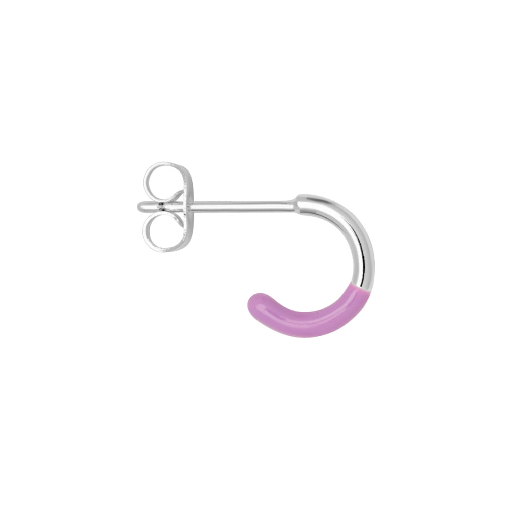 Silver Half Dip Enamel Coloured Single Hoop Earring