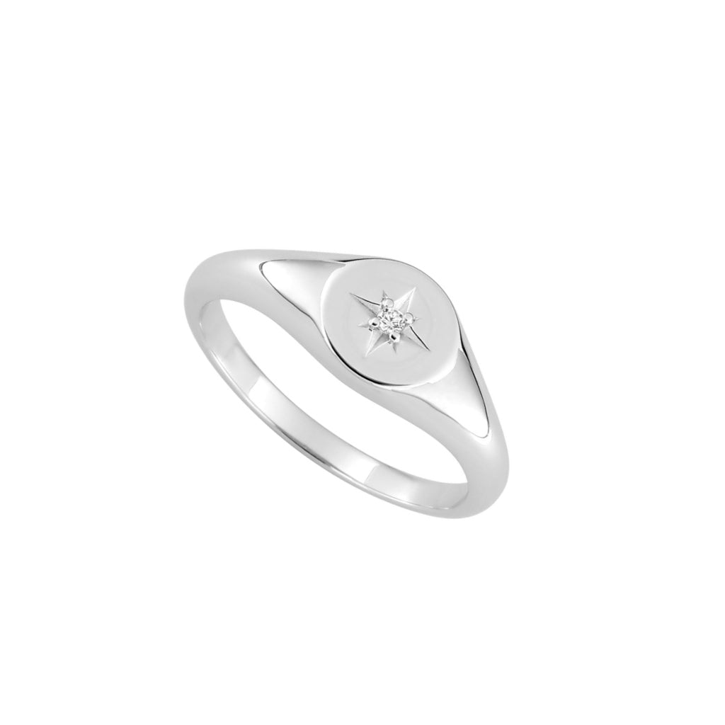 Silver North Star Signet Ring