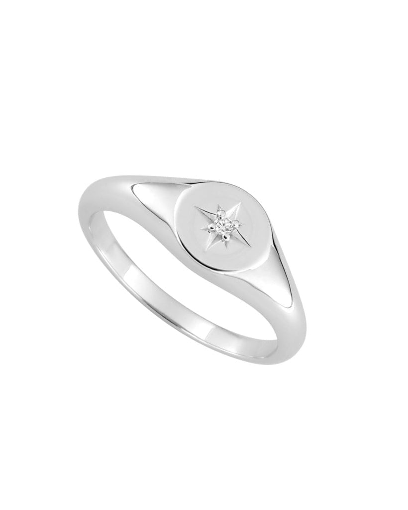Silver North Star Signet Ring