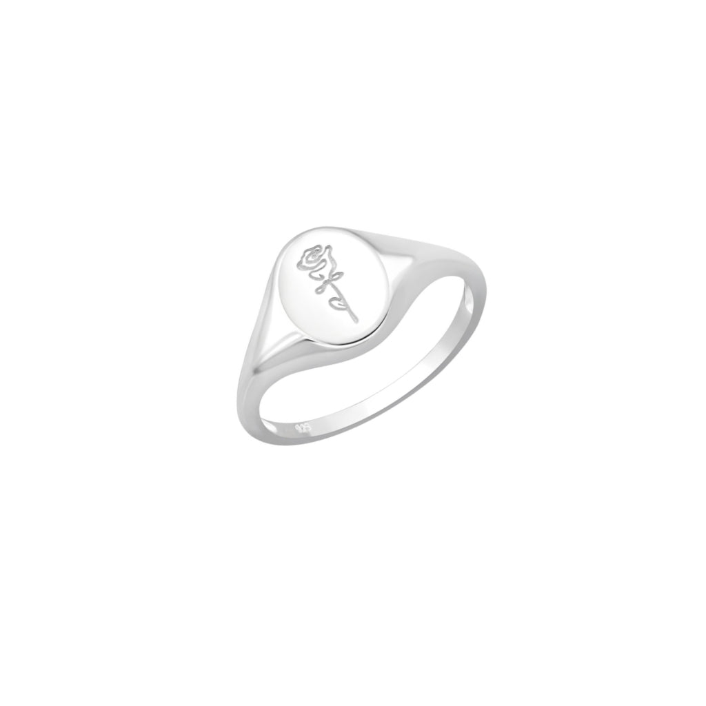 Silver Rose Signet Ring