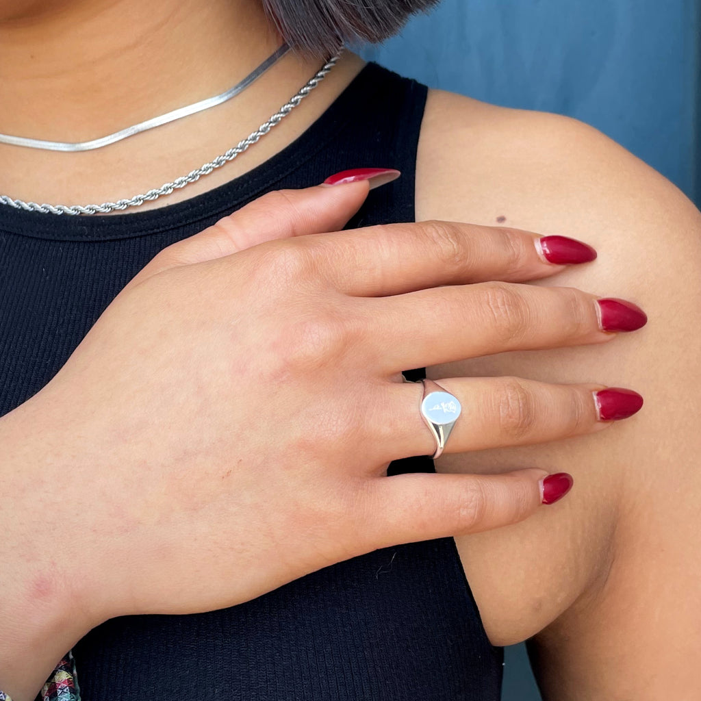 Silver Rose Signet Ring