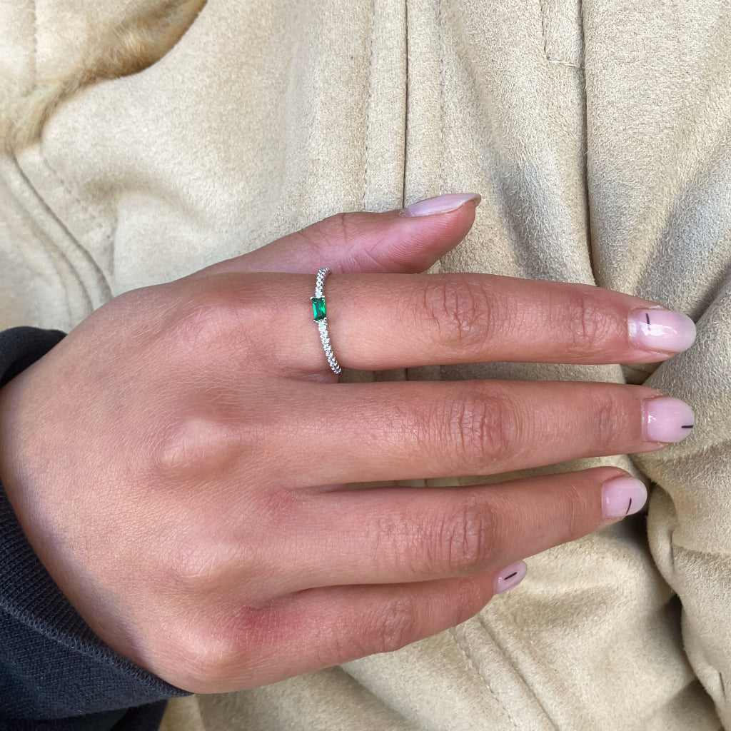 Silver Small Rectangle Stone Ring