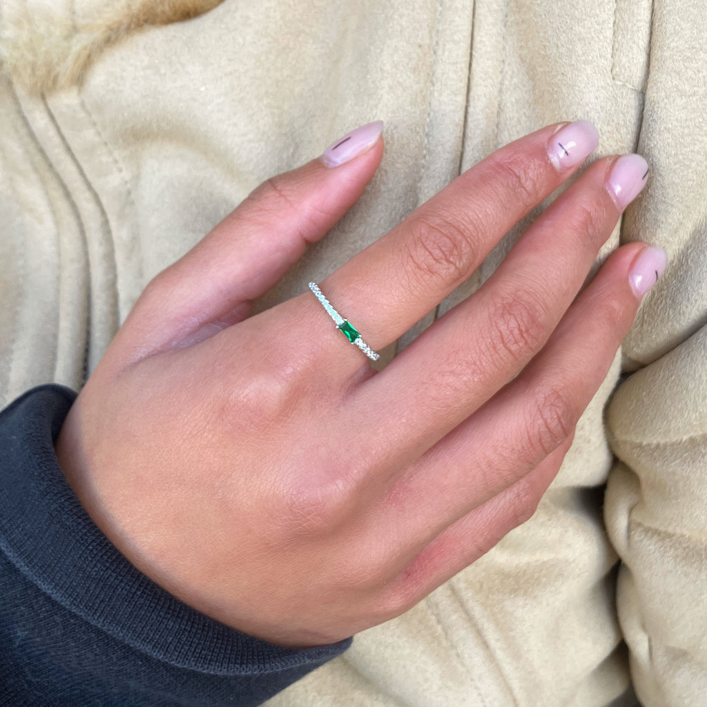 Silver Small Rectangle Stone Ring