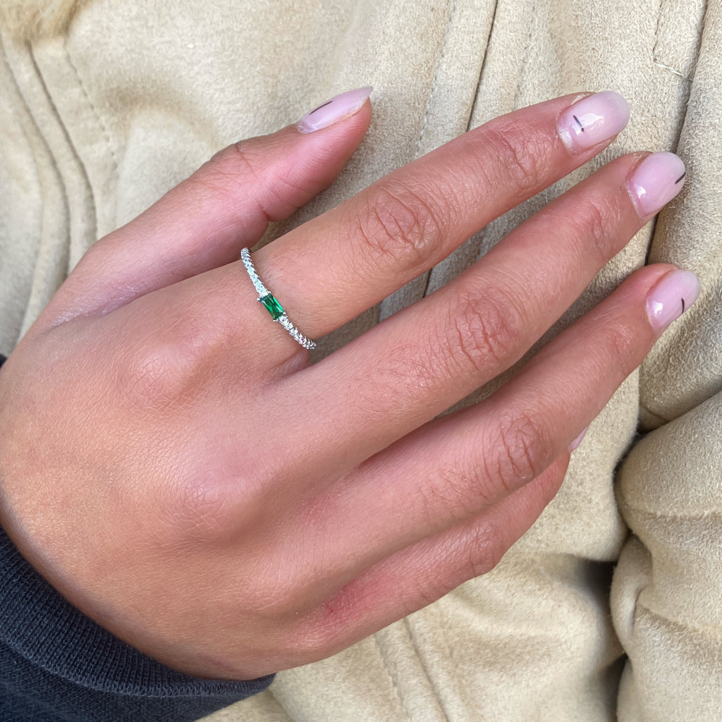 Silver Small Rectangle Stone Ring