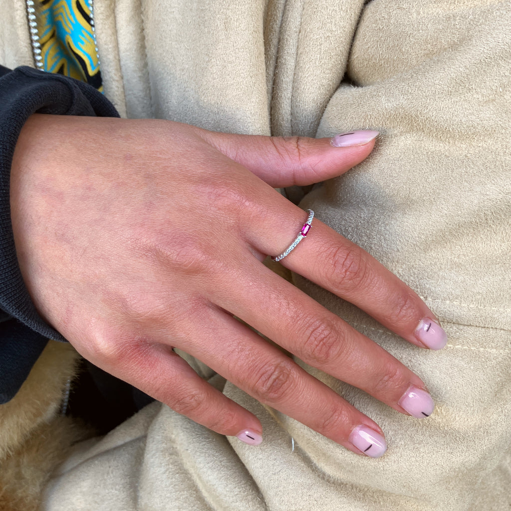 Silver Small Rectangle Stone Ring