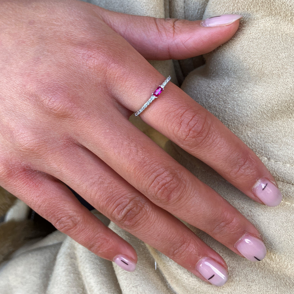 Silver Small Rectangle Stone Ring