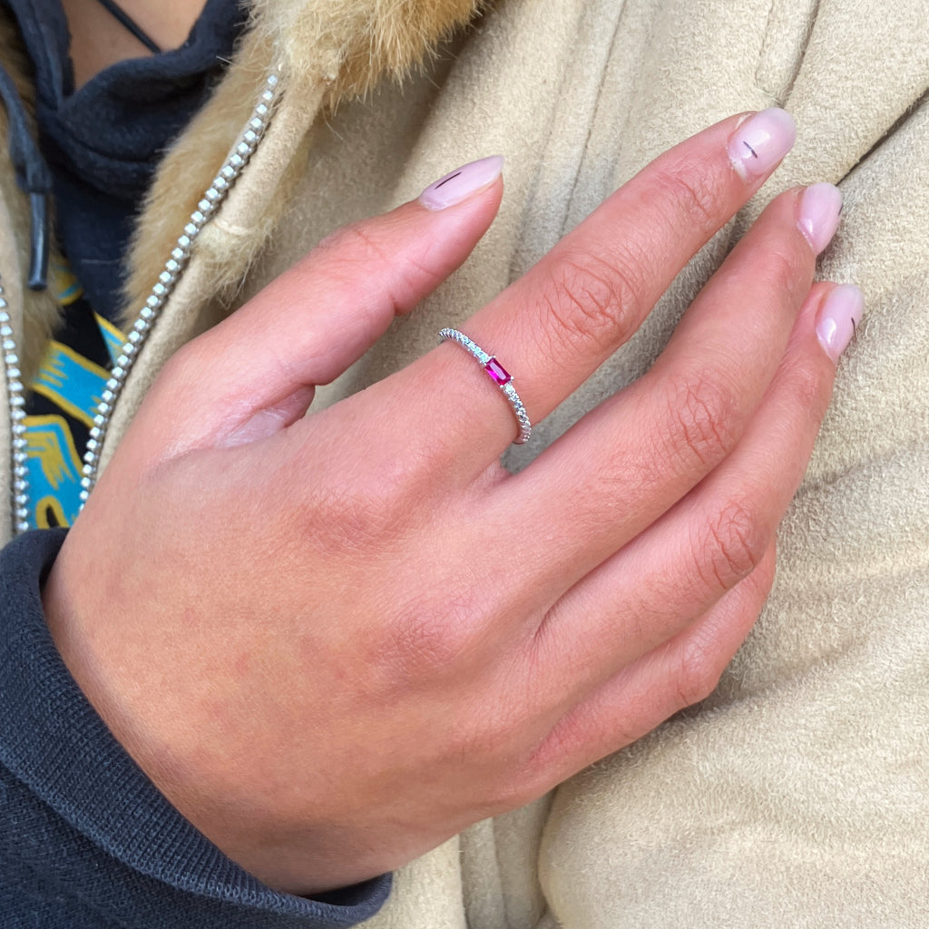 Silver Small Rectangle Stone Ring