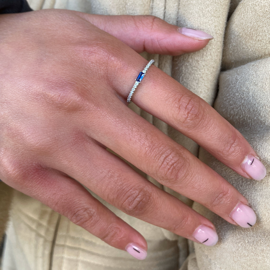 Silver Small Rectangle Stone Ring