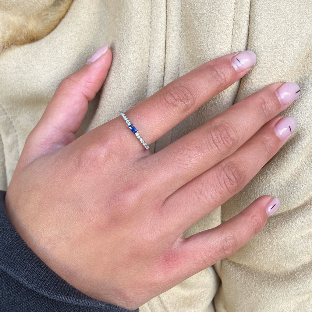 Silver Small Rectangle Stone Ring