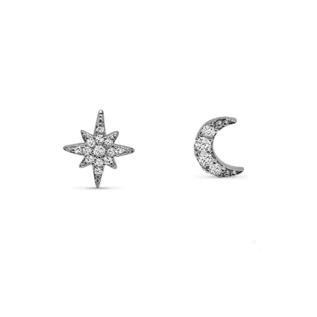 Silver Star & Moon Stud Earrings | Lexia