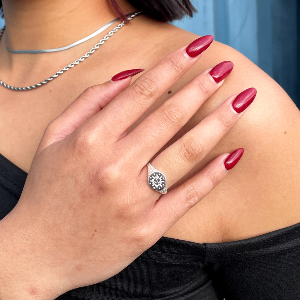 Silver Sun Signet Ring