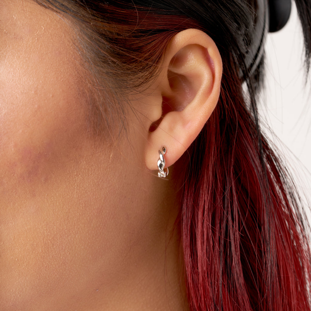 Silver Twist Huggie Earrings
