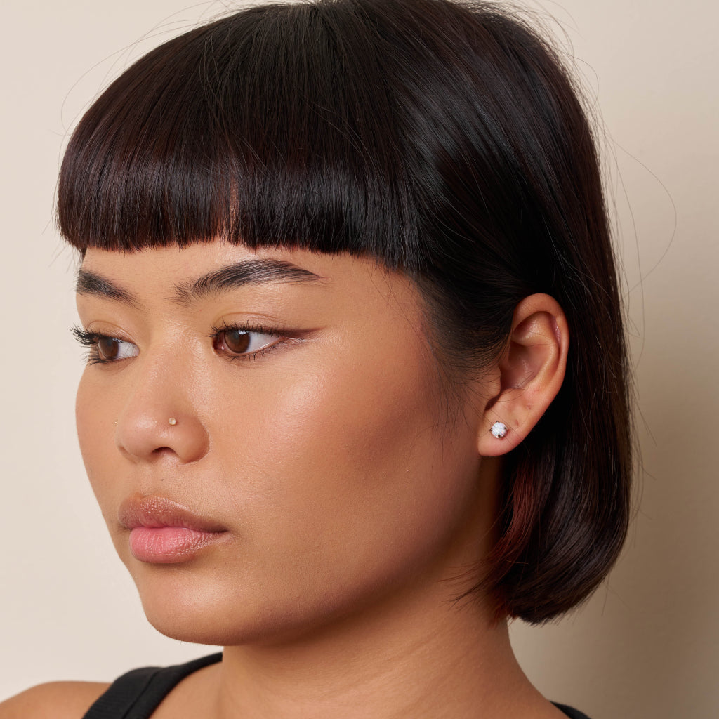 Silver White Opal Stud Earrings