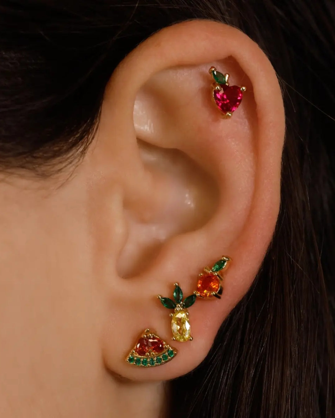 Steel Red Apple Ball Back Single Stud Earring | Anartxy