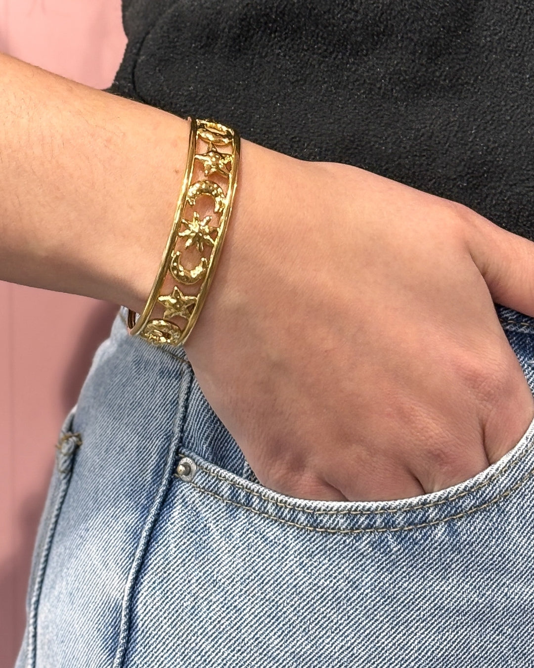 Steel Celestial Cuff Bangle Bracelet | Anartxy