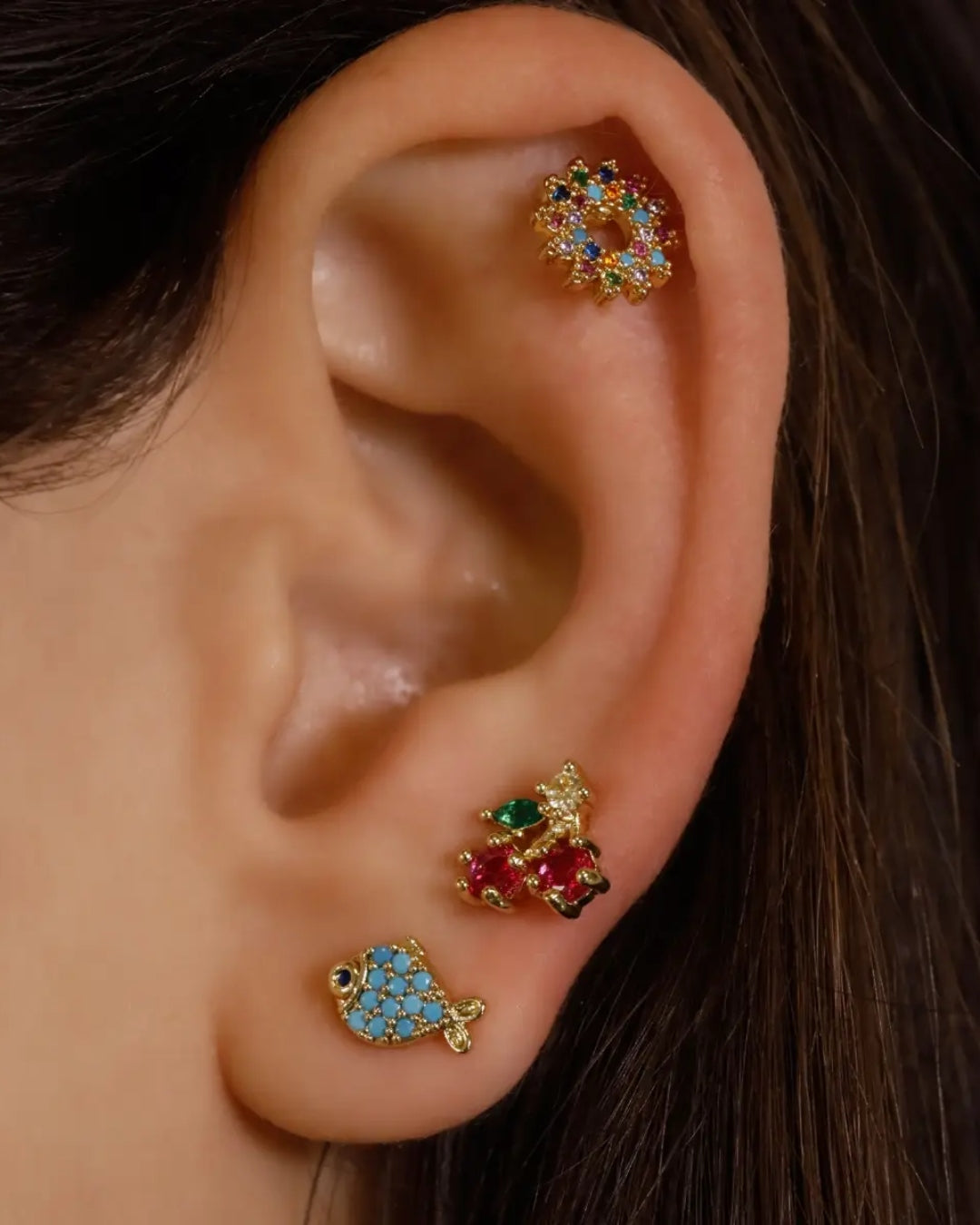 Steel Colour Cherry Ball Back Single Stud Earring | Anartxy