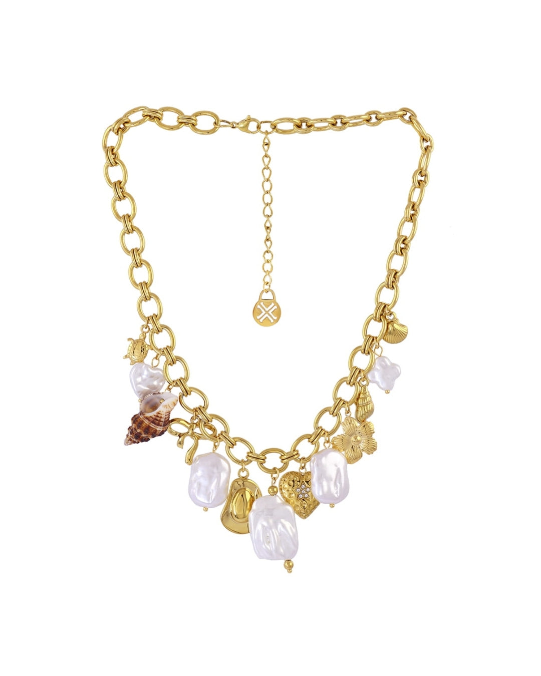 Steel Chunky Chain Pearl & Seashell Charm Necklace | Anartxy
