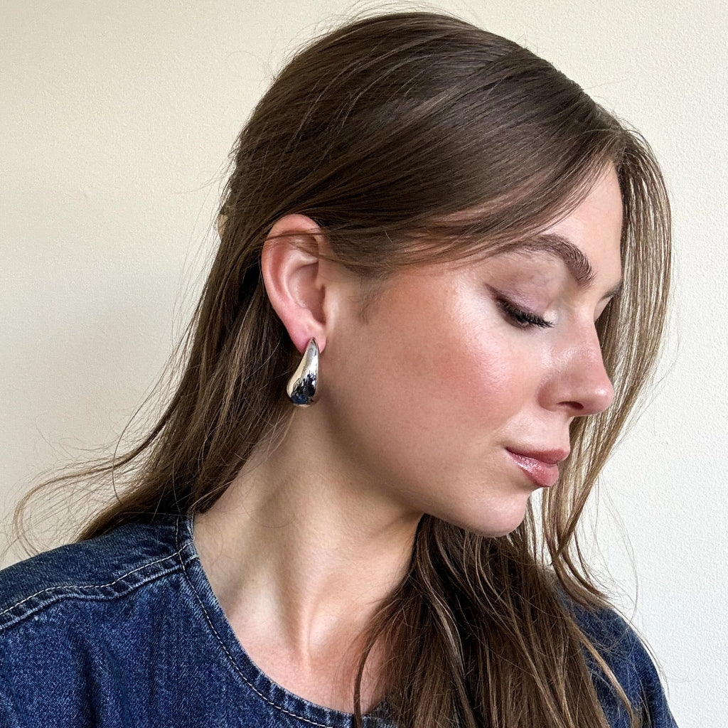 Steel Chunky Drop Stud Earrings | Josi