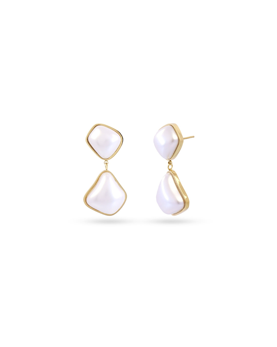 Steel Chunky Pearl Drop Stud Earrings | Anartxy