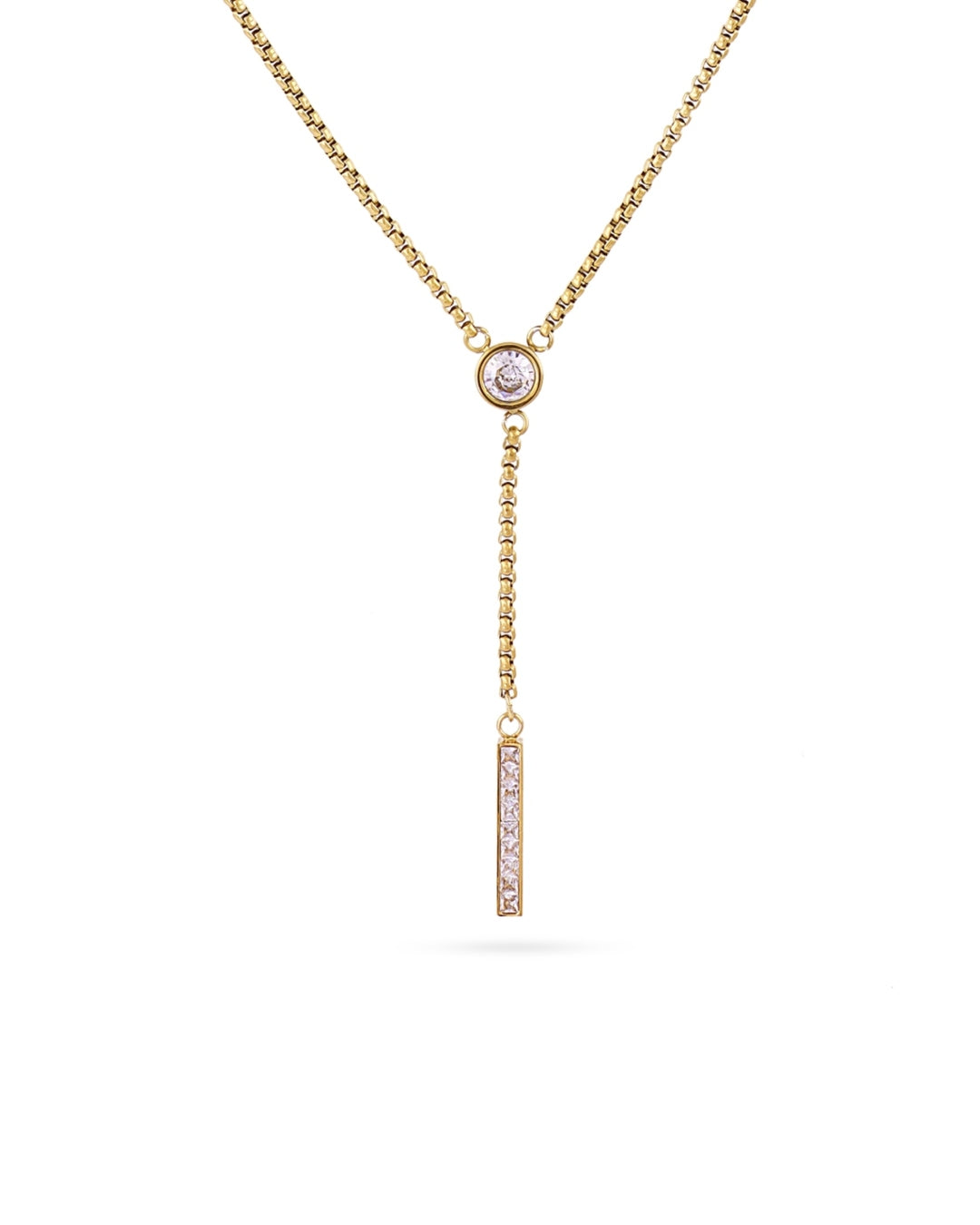 Steel Circle Stone Lariat Necklace | Anartxy