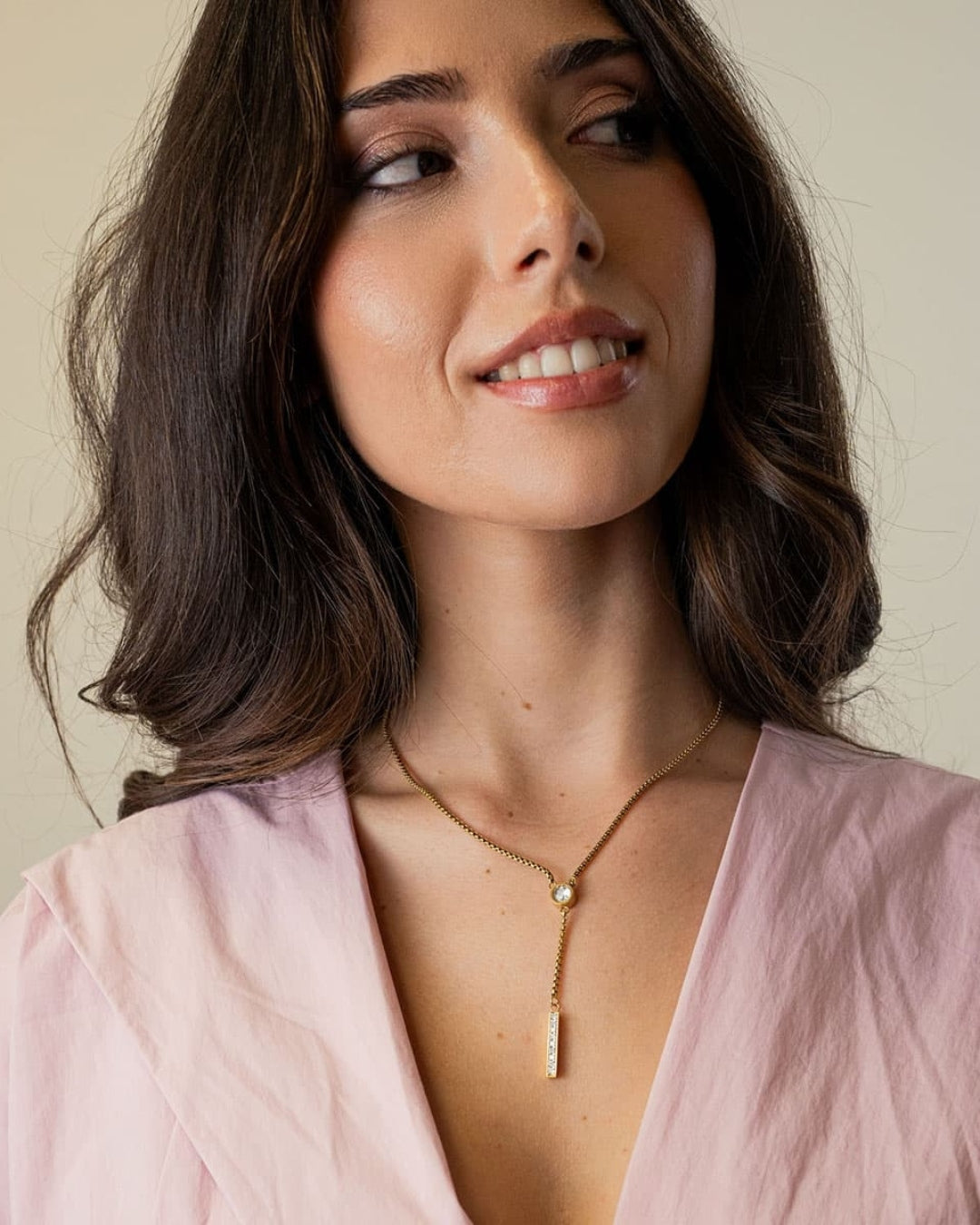 Steel Circle Stone Lariat Necklace | Anartxy