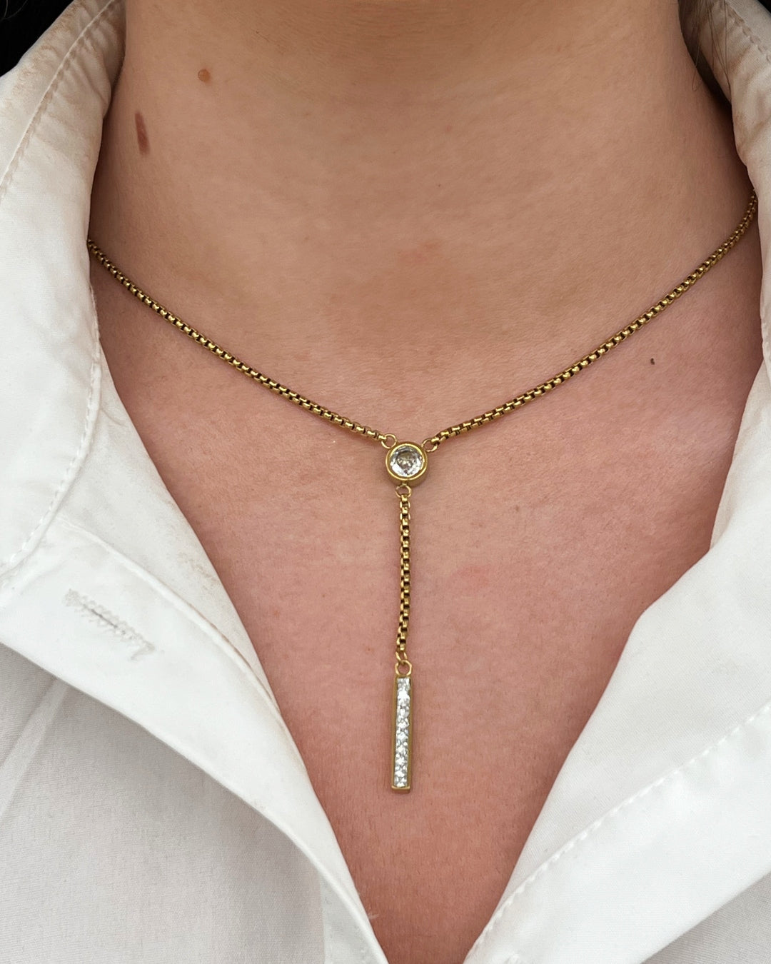 Steel Circle Stone Lariat Necklace | Anartxy