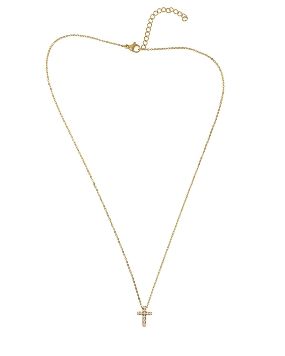 Steel Small Clear Stone Cross Necklace | Anartxy