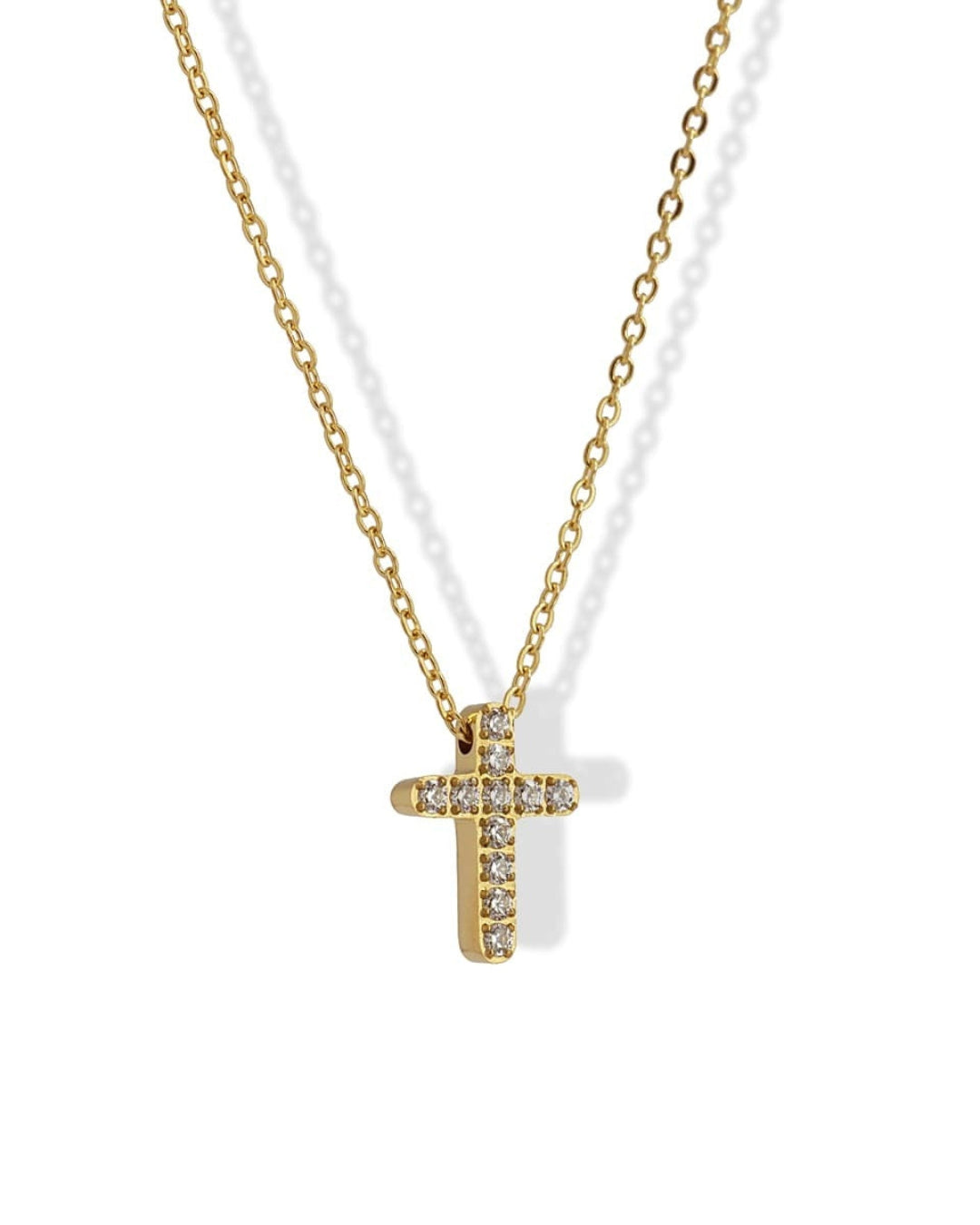 Steel Small Clear Stone Cross Necklace | Anartxy