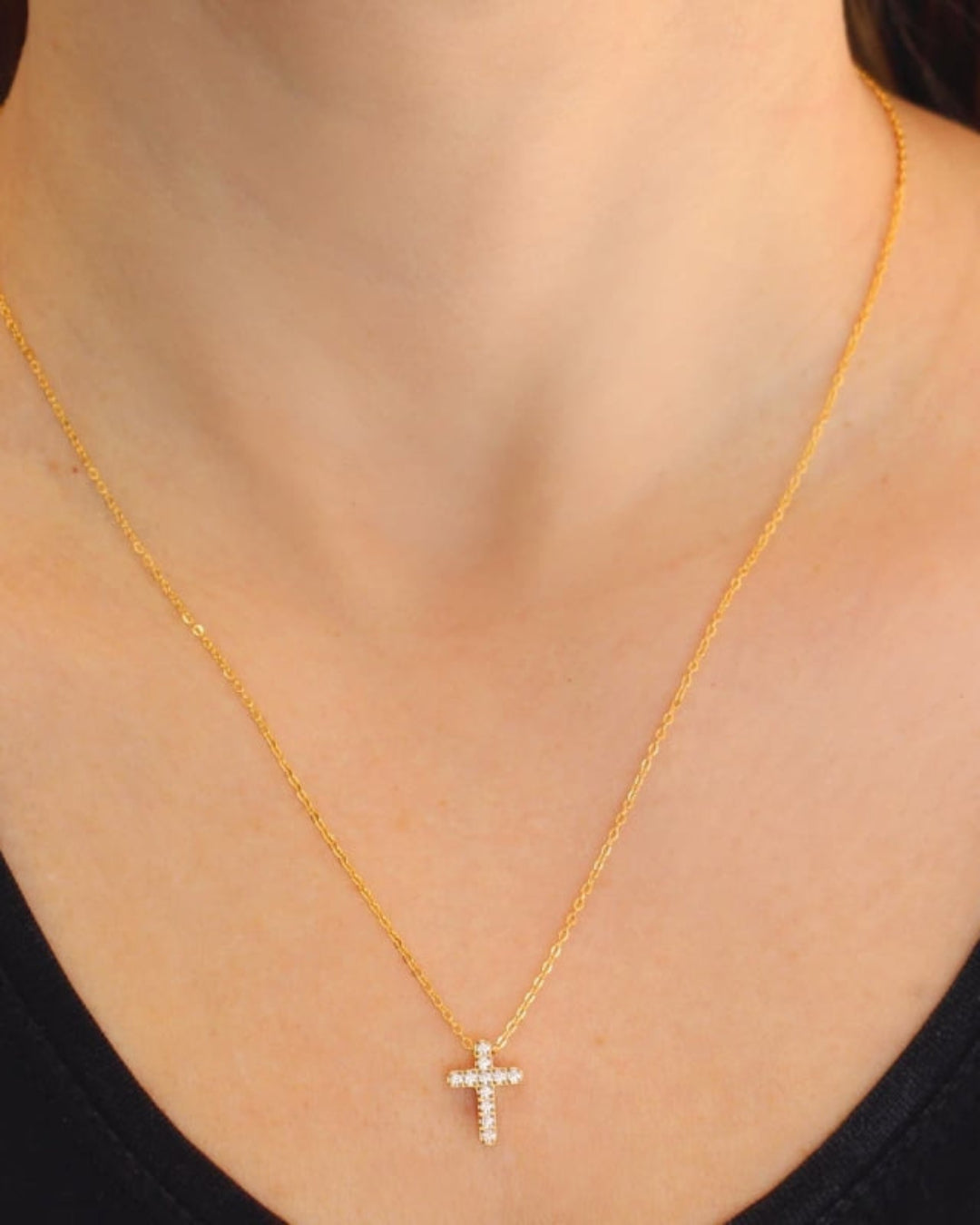 Steel Small Clear Stone Cross Necklace | Anartxy