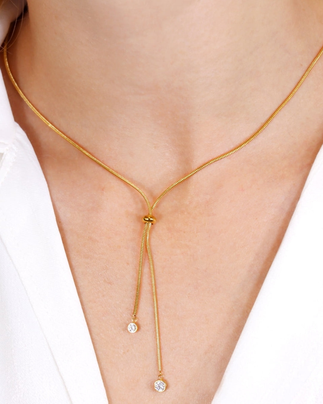 Steel Clear Stone Lariat Necklace | Anartxy