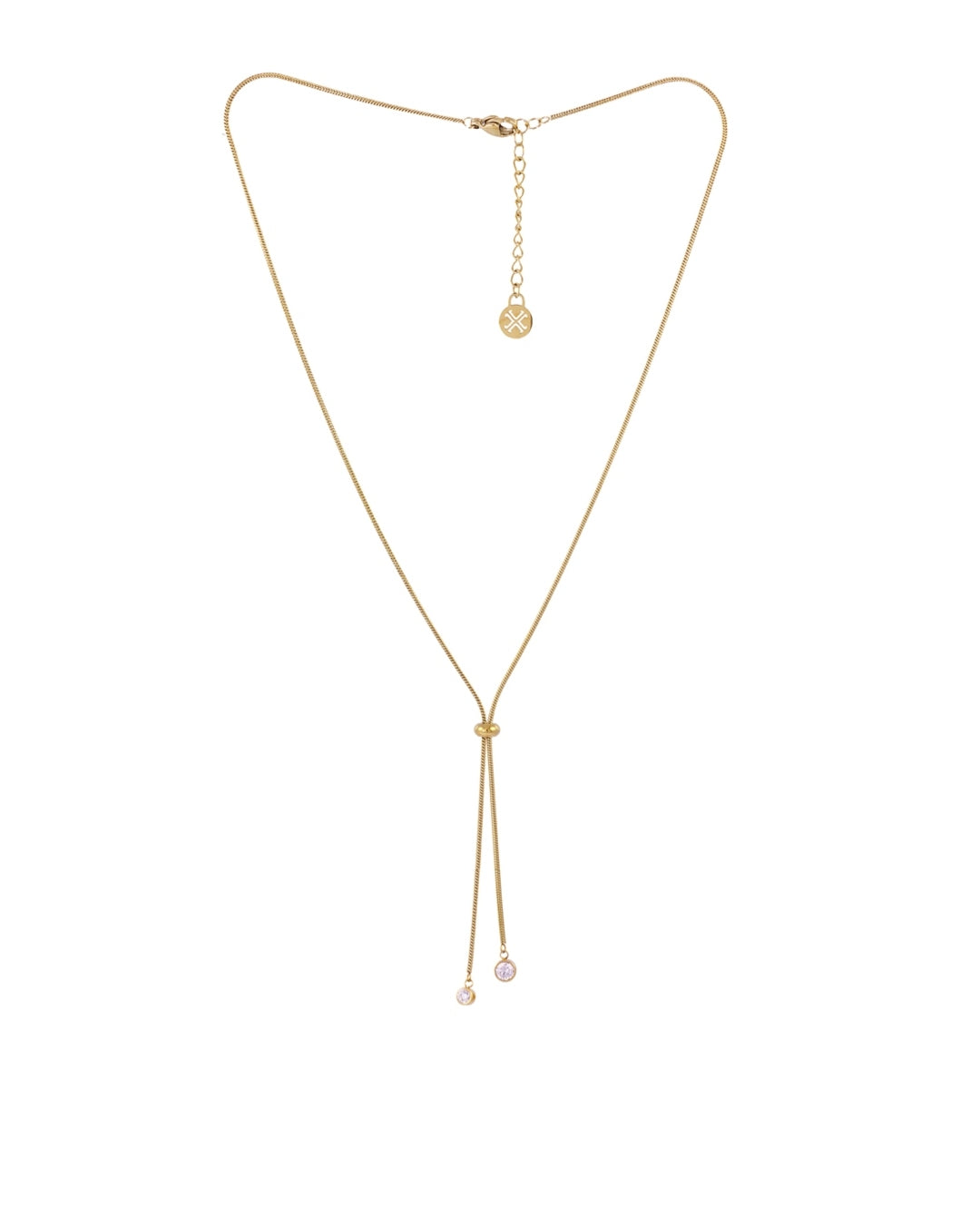 Steel Clear Stone Lariat Necklace | Anartxy