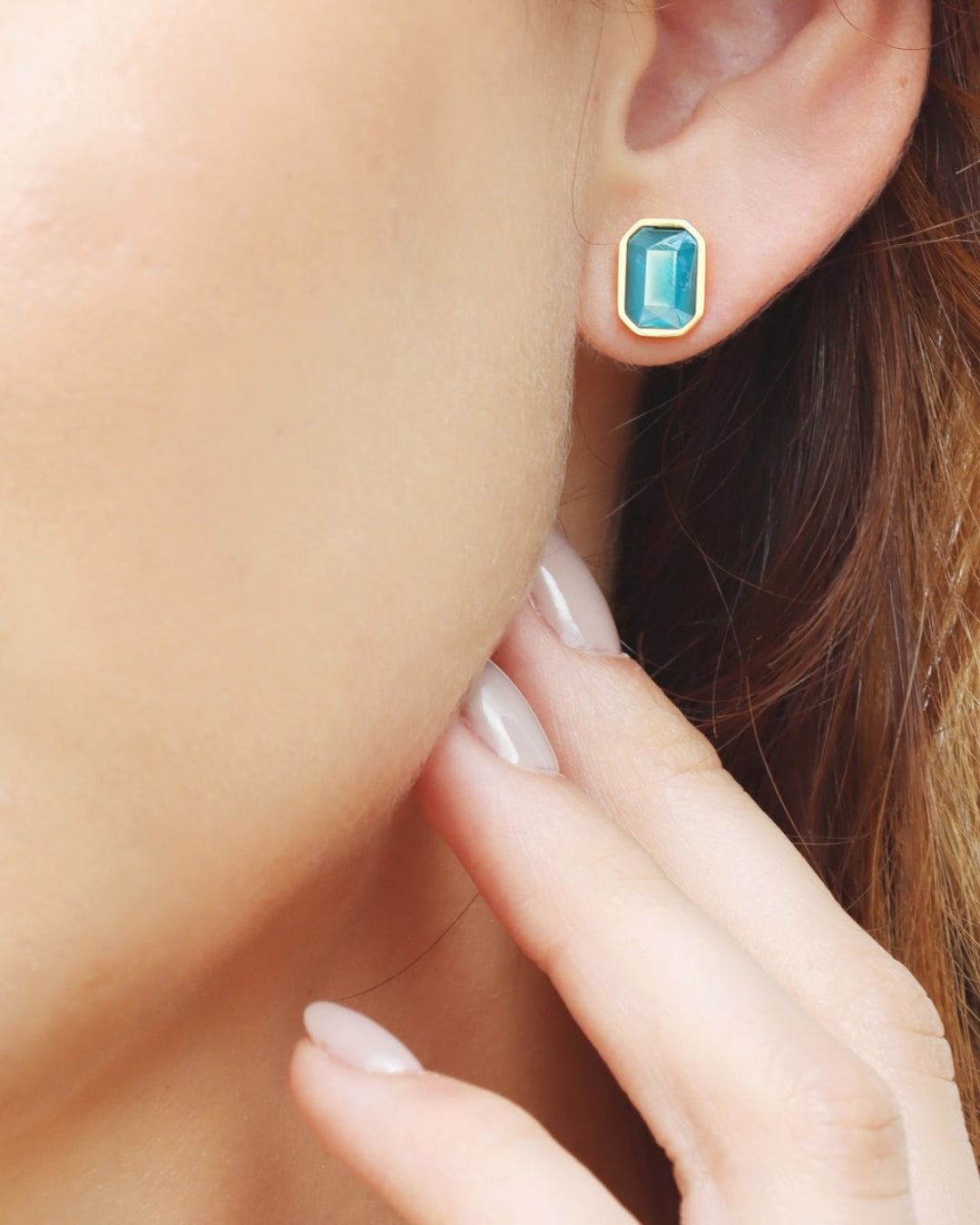 Rectangle Colour Stone Stud Earrings | Gold Colourful Studs
