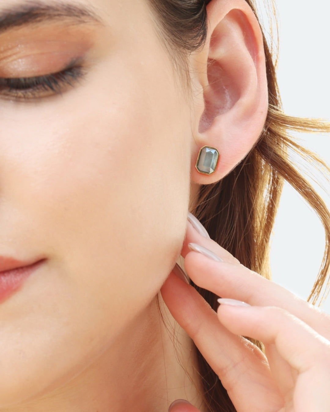 Rectangle Colour Stone Stud Earrings | Gold Colourful Studs