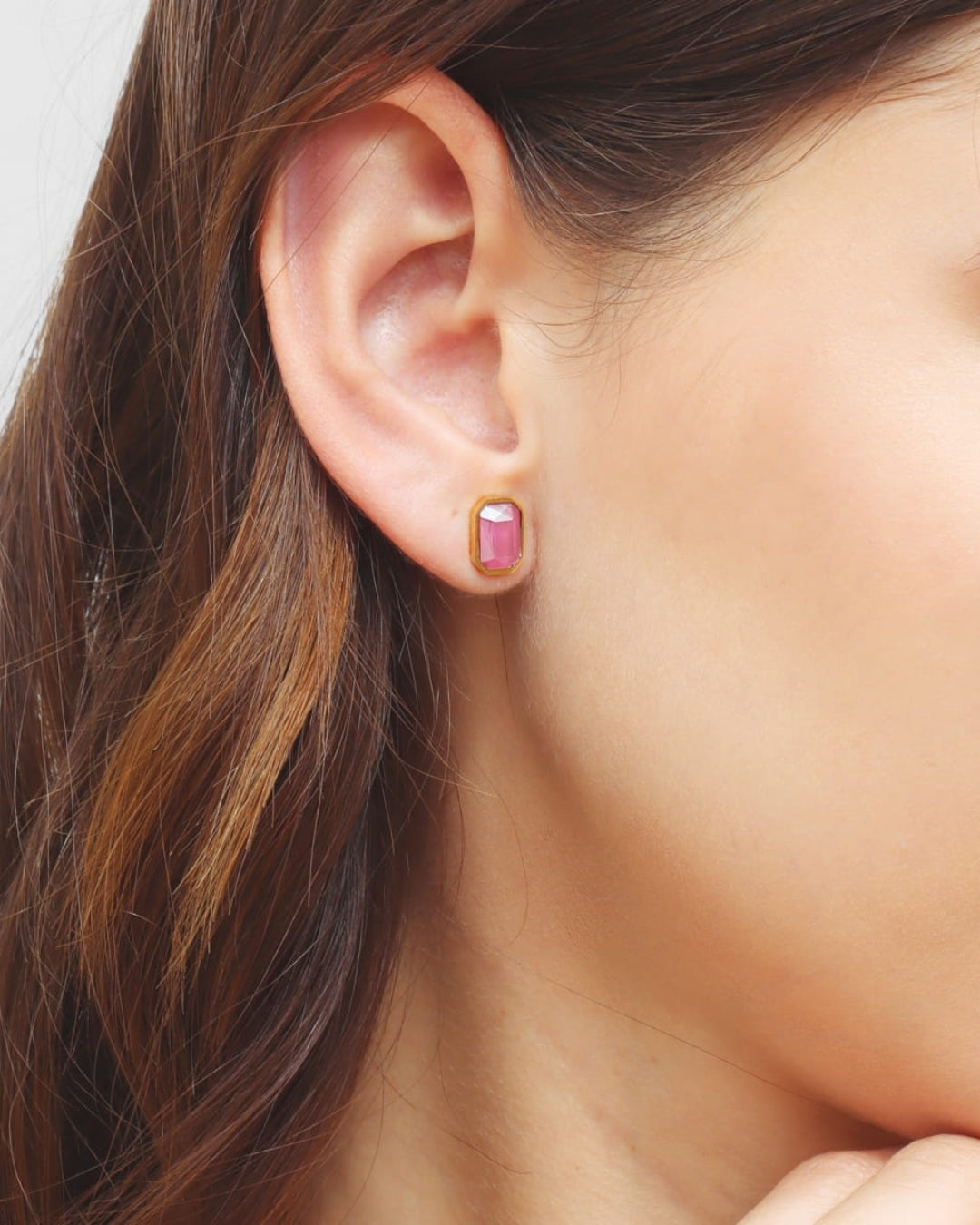 Rectangle Colour Stone Stud Earrings | Gold Colourful Studs