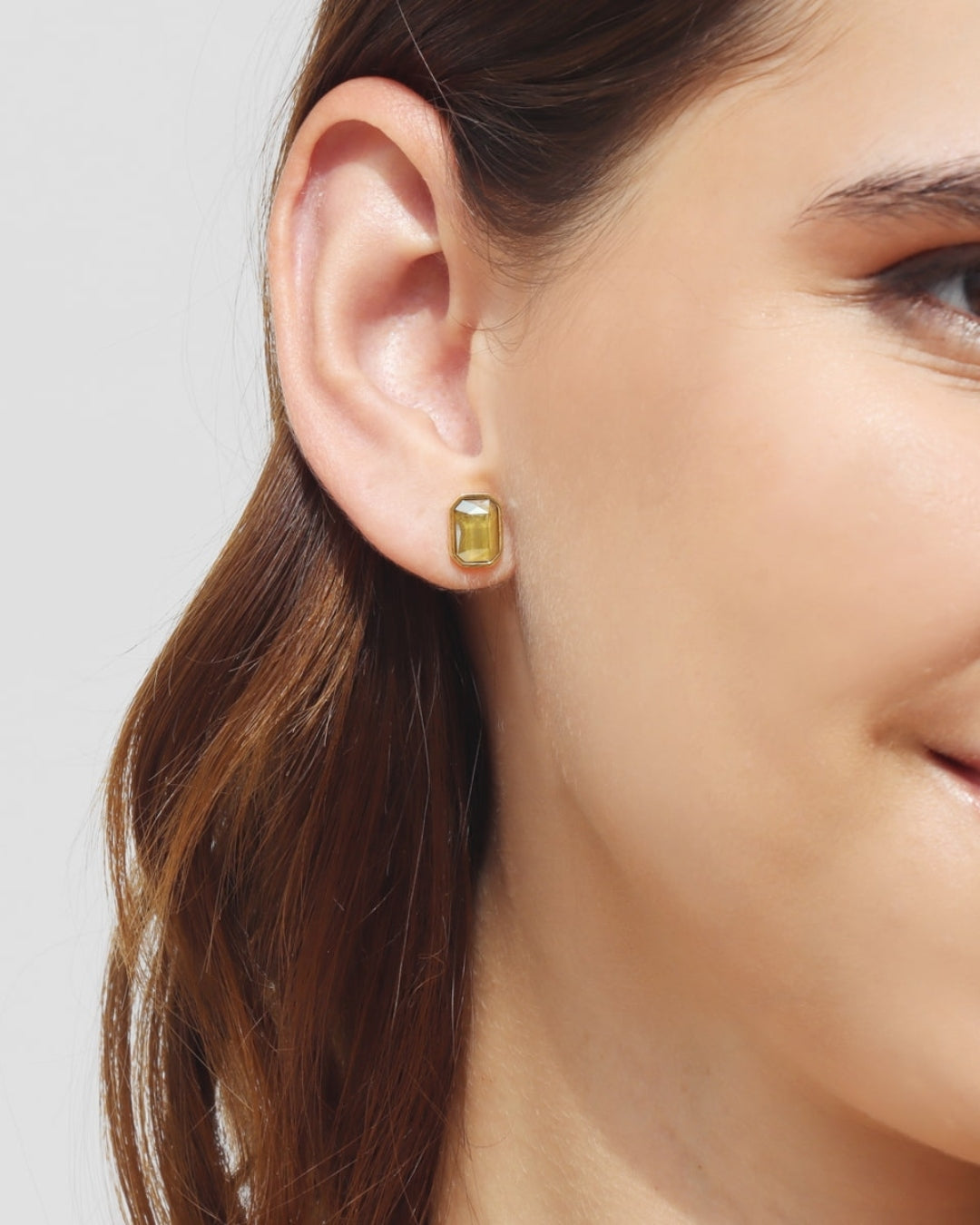 Rectangle Colour Stone Stud Earrings | Gold Colourful Studs