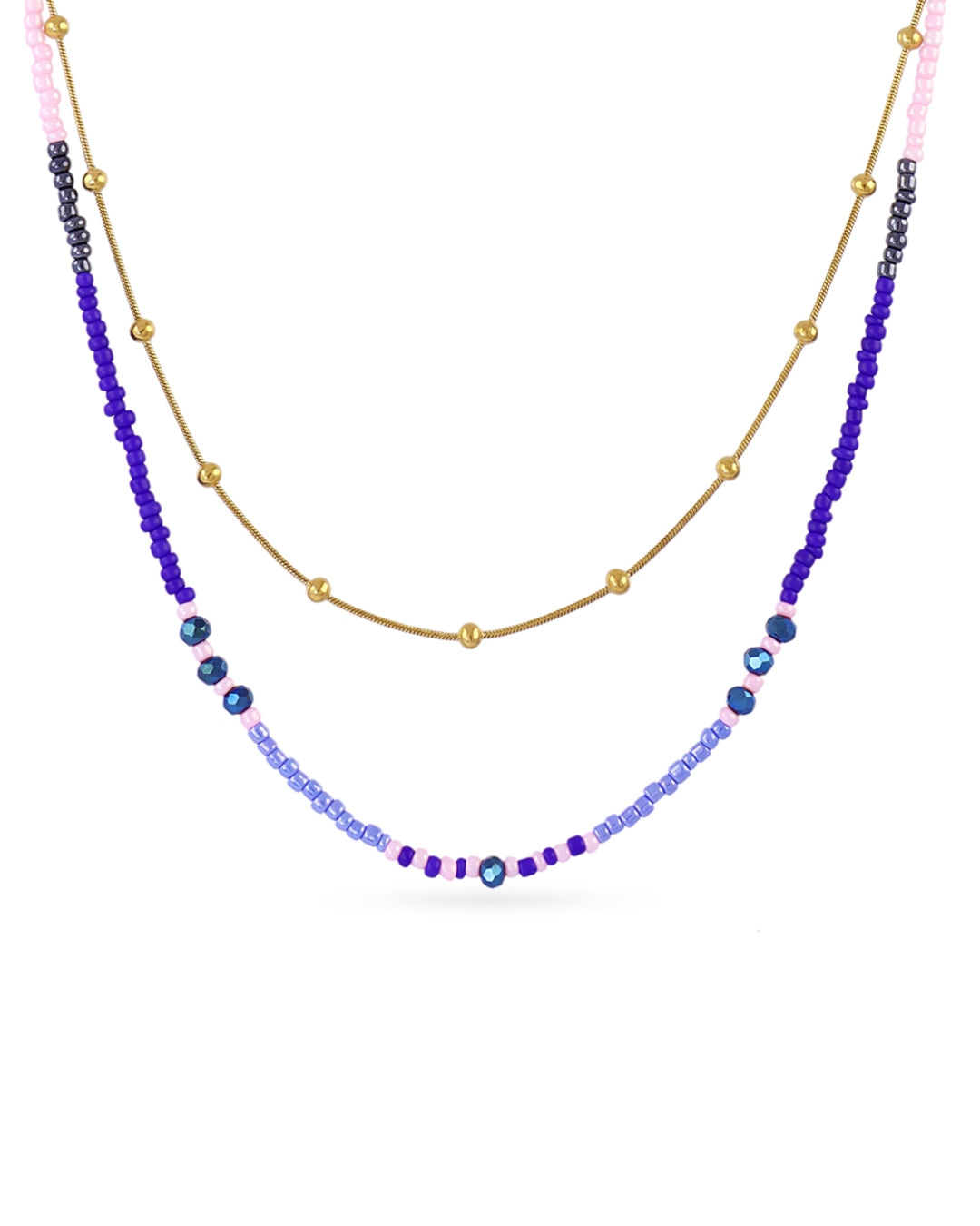 Steel Colourful Beaded Double Layer Necklace | Silver | Anartxy