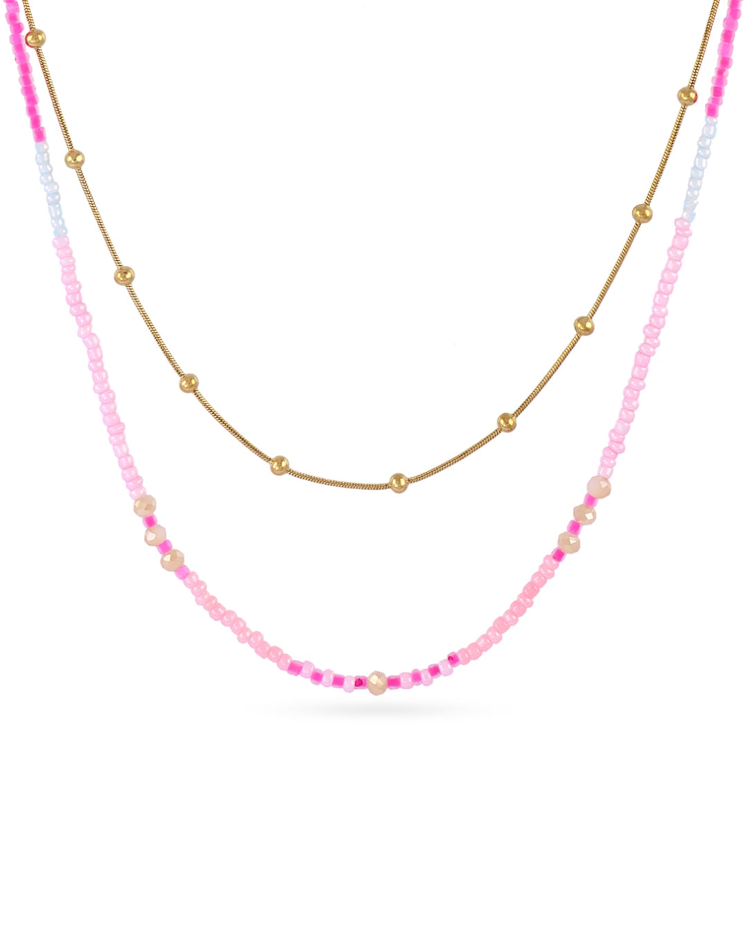 Steel Colourful Beaded Double Layer Necklace | Silver | Anartxy
