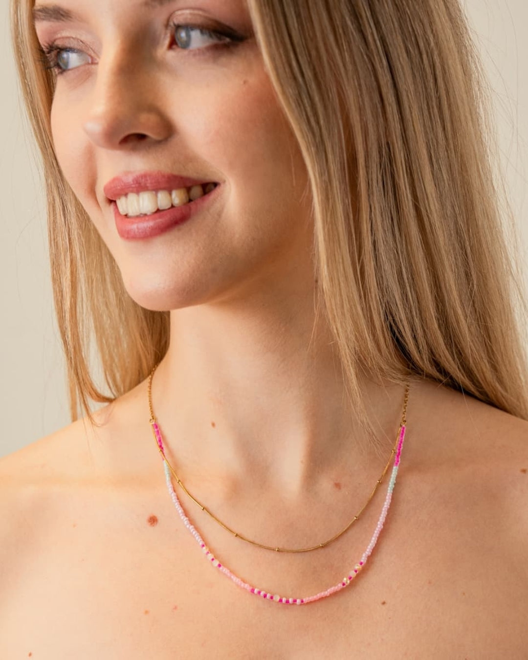 Steel Colourful Beaded Double Layer Necklace | Anartxy