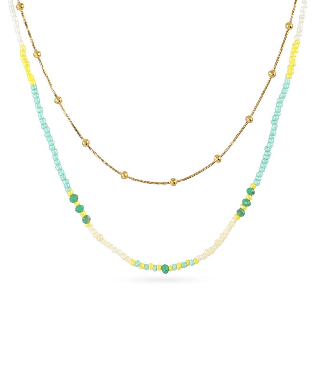 Steel Colourful Beaded Double Layer Necklace | Silver | Anartxy