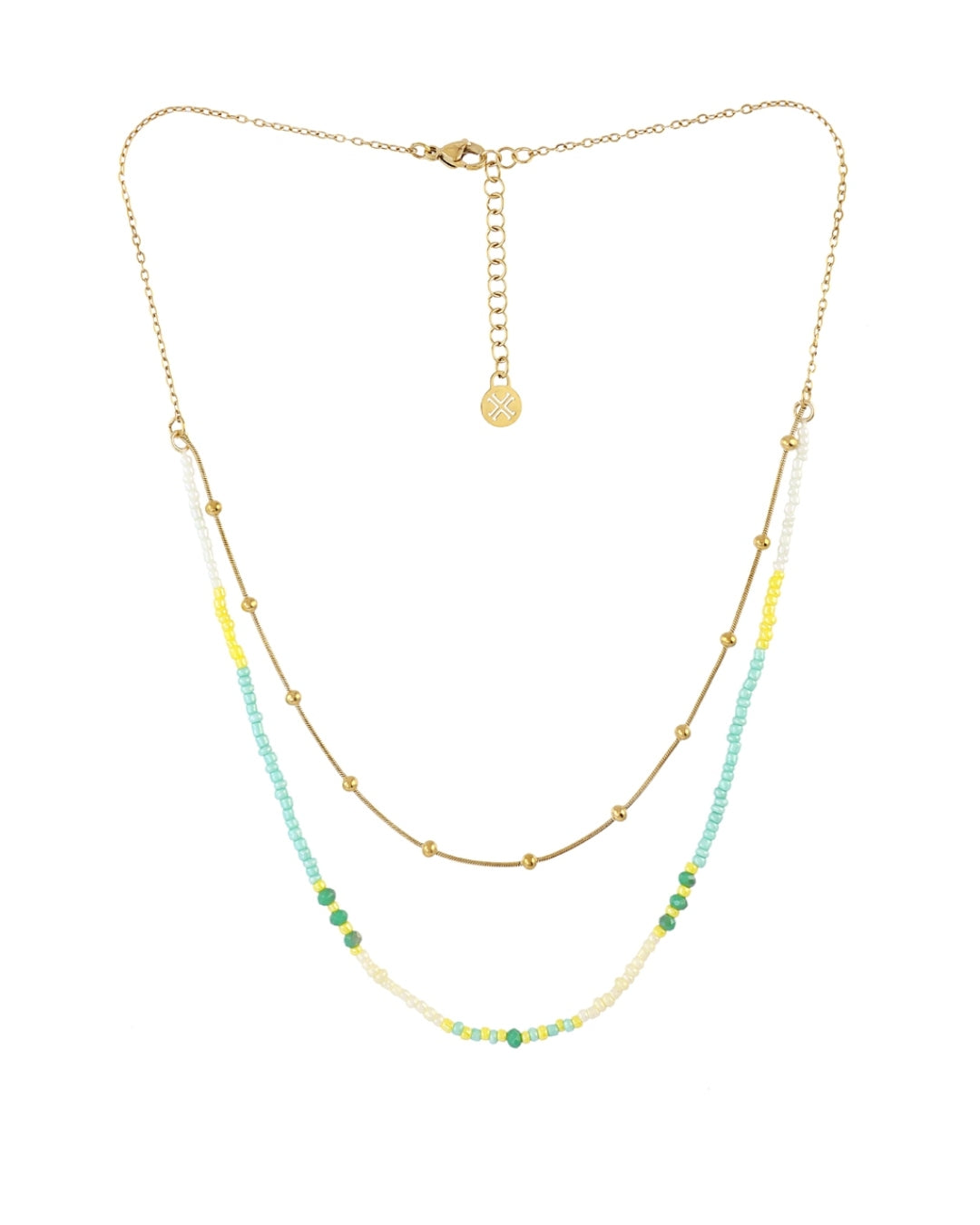 Steel Colourful Beaded Double Layer Necklace | Anartxy
