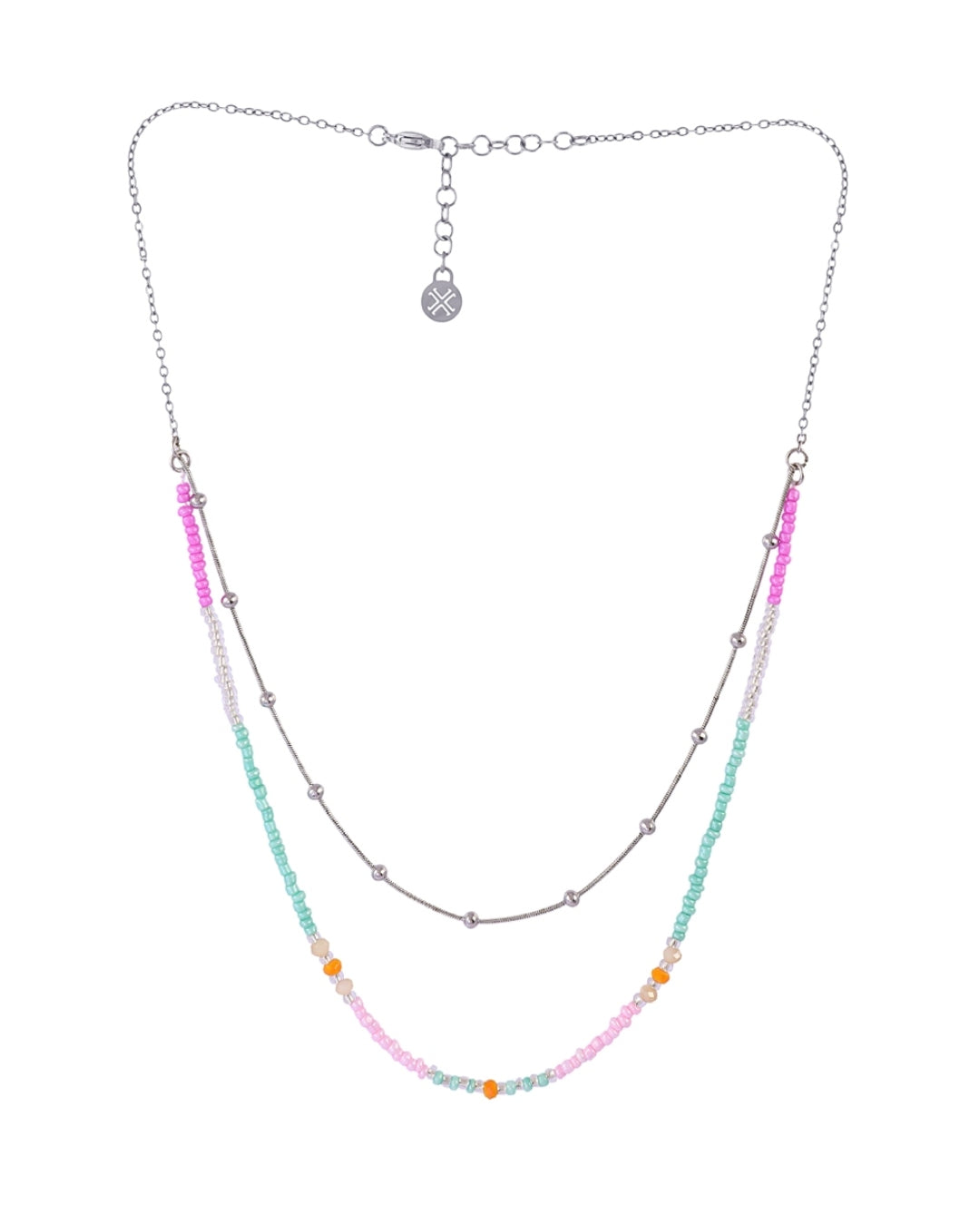 Steel Colourful Beaded Double Layer Necklace | Anartxy
