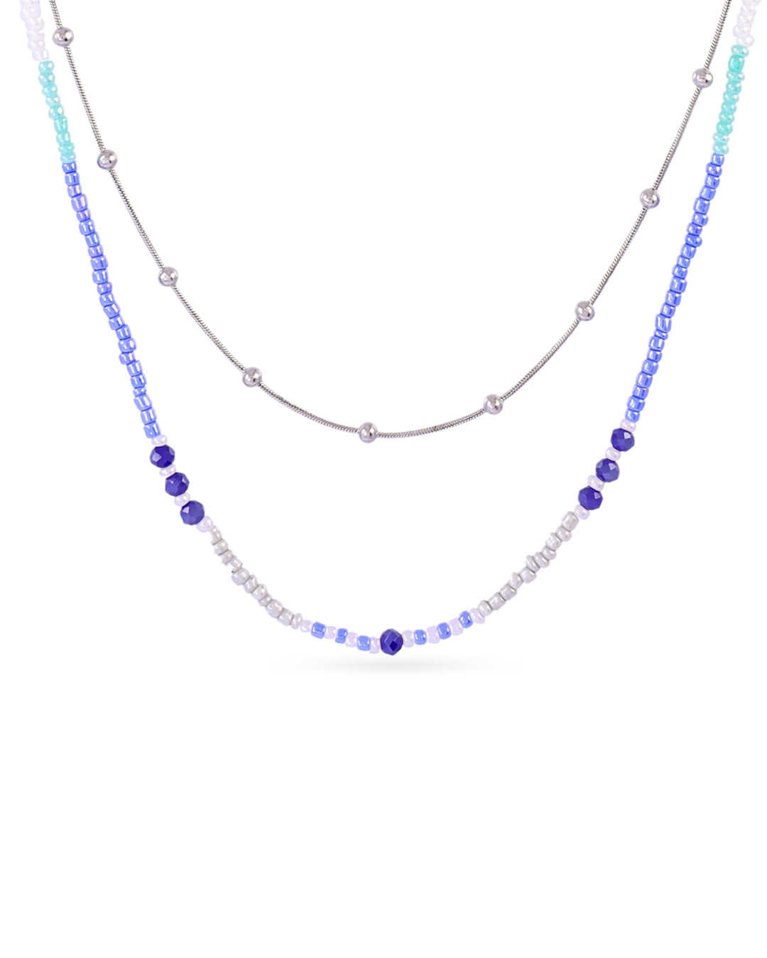 Steel Colourful Beaded Double Layer Necklace | Silver | Anartxy