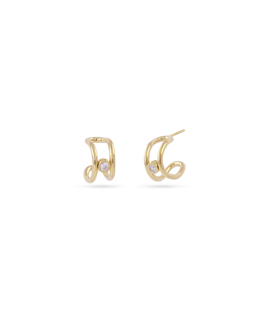 Steel Curve Clear Stone Stud Earrings | Anartxy