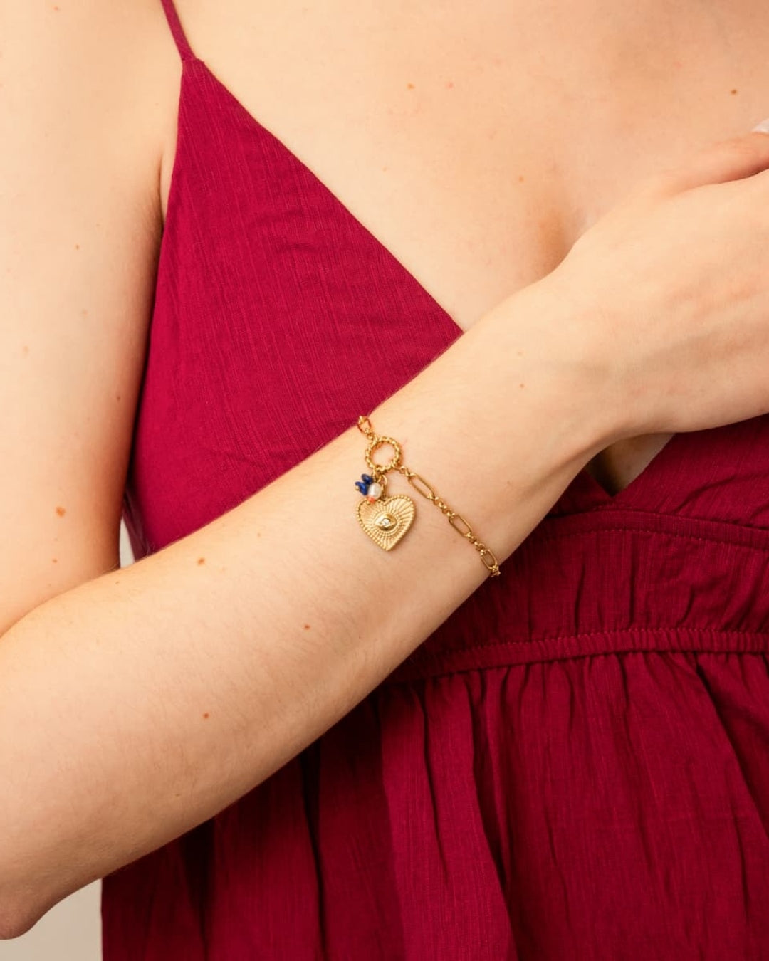Steel Evil Eye Heart Charm Bracelet | Anartxy