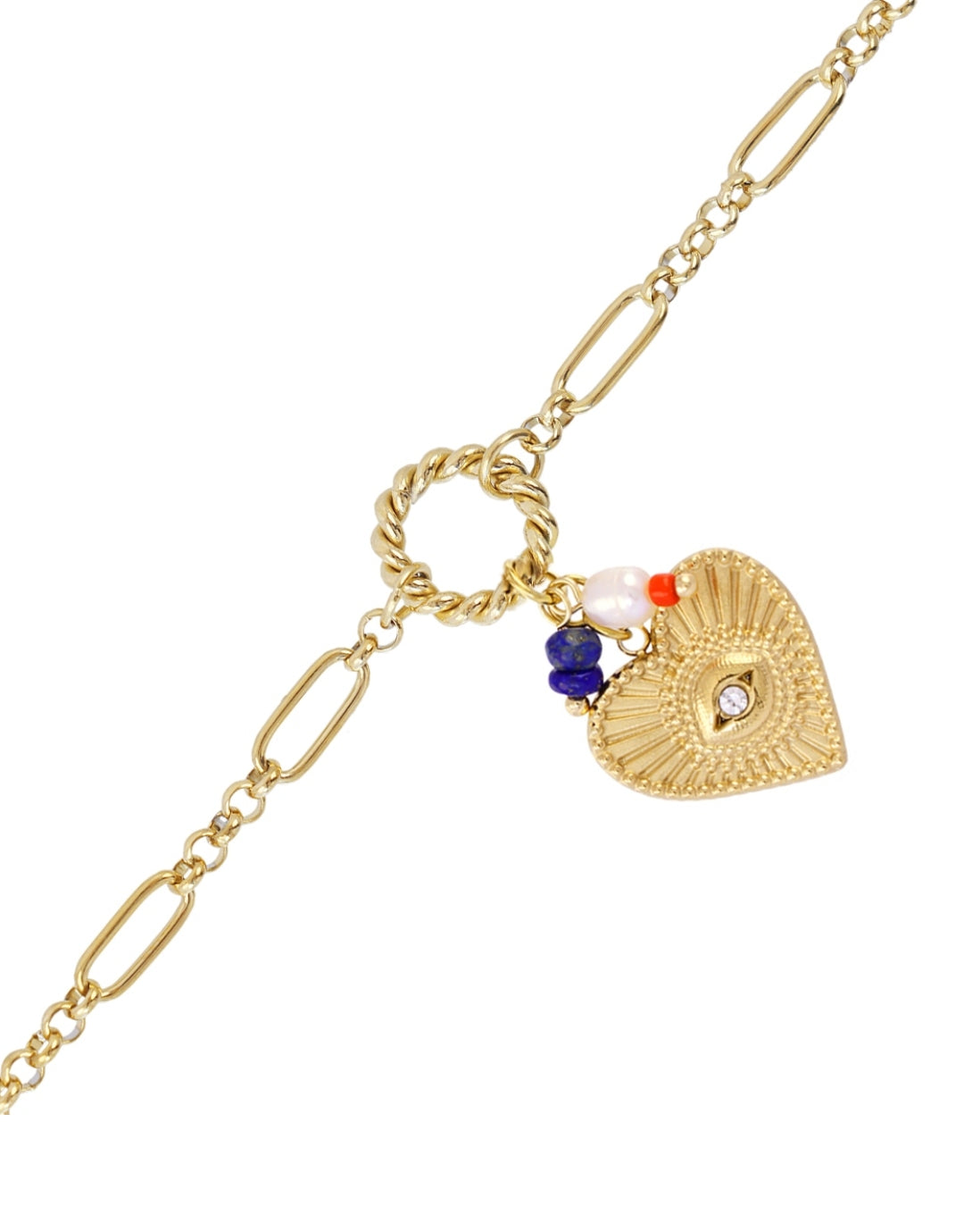 Steel Evil Eye Heart Charm Bracelet | Anartxy