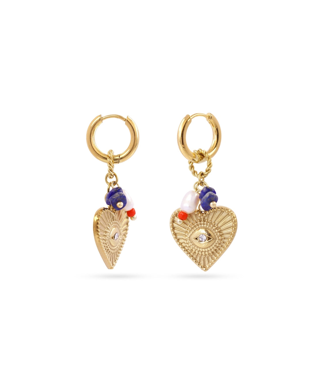 Steel Evil Eye Heart Charm Earrings | Anartxy