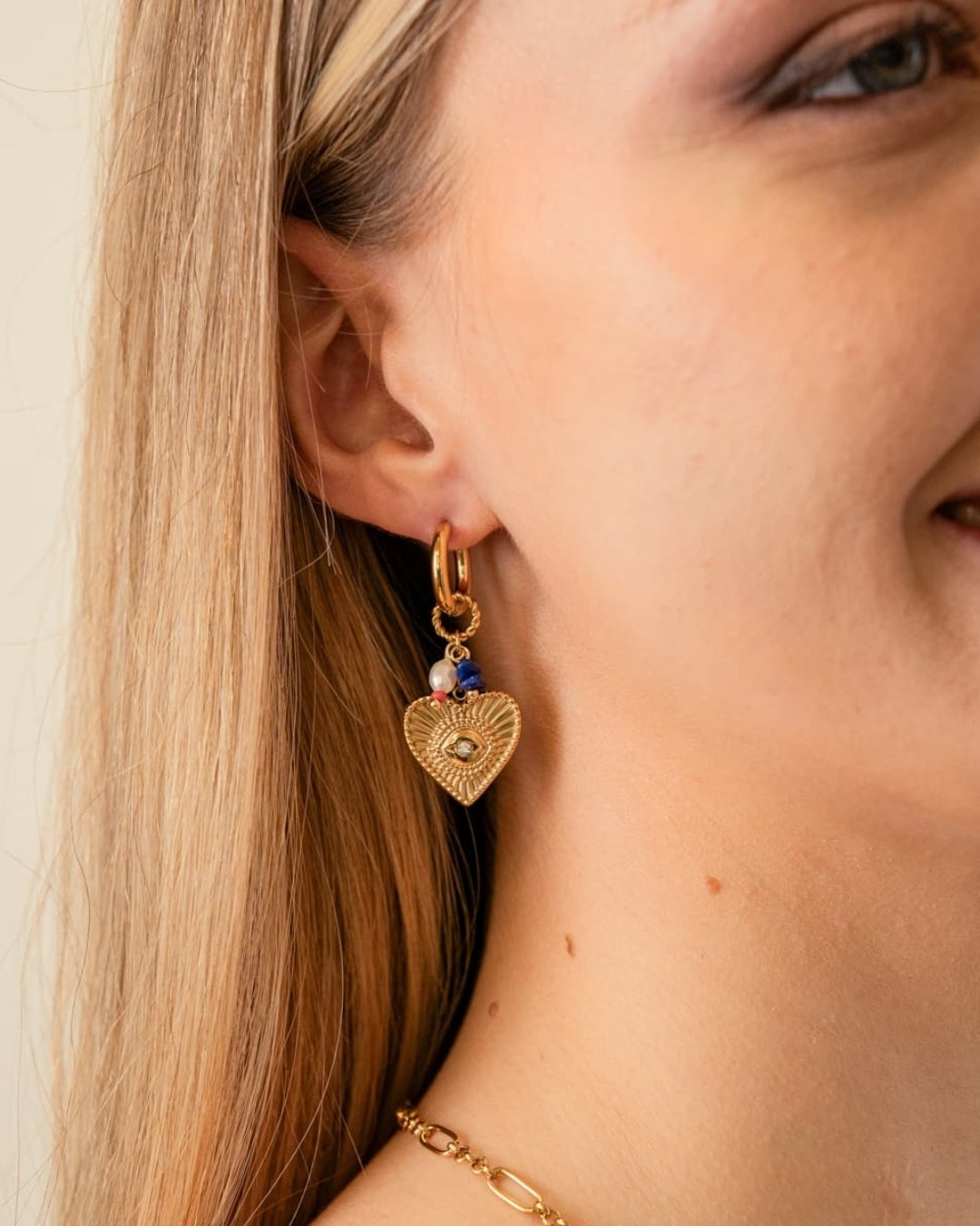Steel Evil Eye Heart Charm Earrings | Anartxy