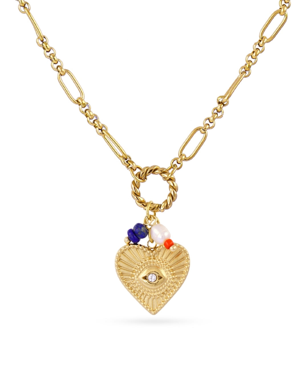 Steel Evil Eye Heart Charm Necklace | Anartxy